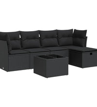 6-tlg. Garten-Sofagarnitur mit Kissen Schwarz Poly Rattan
