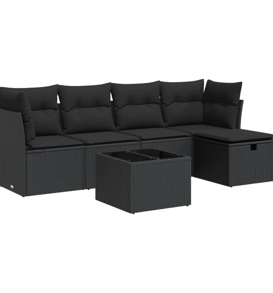 6-tlg. Garten-Sofagarnitur mit Kissen Schwarz Poly Rattan