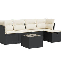 6-tlg. Garten-Sofagarnitur mit Kissen Schwarz Poly Rattan
