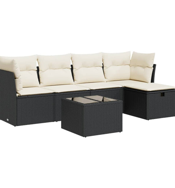 6-tlg. Garten-Sofagarnitur mit Kissen Schwarz Poly Rattan