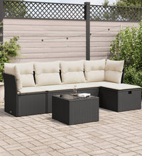 6-tlg. Garten-Sofagarnitur mit Kissen Schwarz Poly Rattan