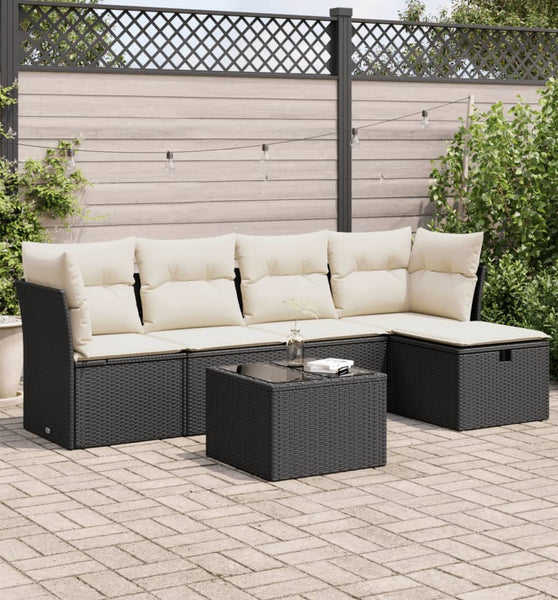 6-tlg. Garten-Sofagarnitur mit Kissen Schwarz Poly Rattan