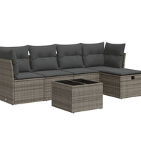 6-tlg. Garten-Sofagarnitur mit Kissen Grau Poly Rattan