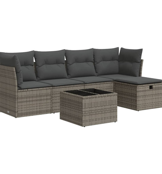 6-tlg. Garten-Sofagarnitur mit Kissen Grau Poly Rattan