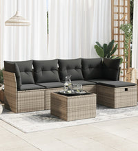6-tlg. Garten-Sofagarnitur mit Kissen Grau Poly Rattan