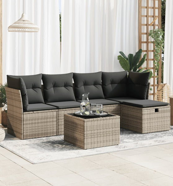 6-tlg. Garten-Sofagarnitur mit Kissen Grau Poly Rattan