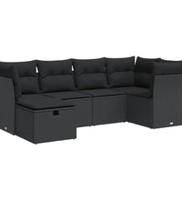 6-tlg. Garten-Sofagarnitur mit Kissen Schwarz Poly Rattan