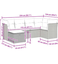 6-tlg. Garten-Sofagarnitur mit Kissen Schwarz Poly Rattan