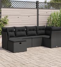 6-tlg. Garten-Sofagarnitur mit Kissen Schwarz Poly Rattan