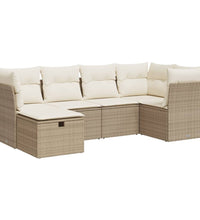 6-tlg. Garten-Sofagarnitur mit Kissen Beige Poly Rattan
