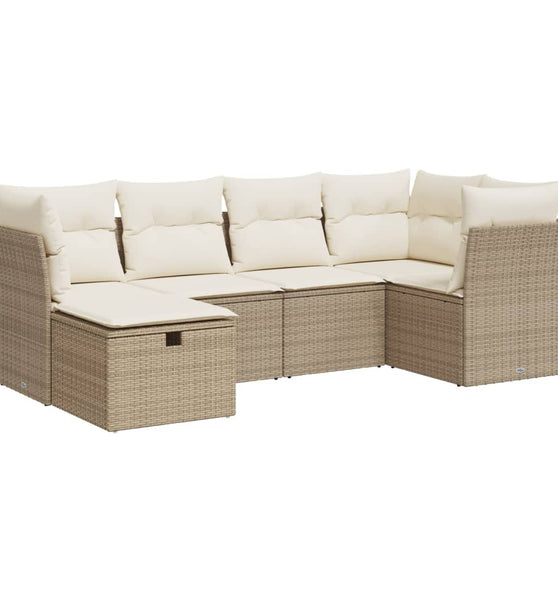 6-tlg. Garten-Sofagarnitur mit Kissen Beige Poly Rattan