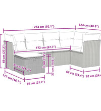 6-tlg. Garten-Sofagarnitur mit Kissen Beige Poly Rattan