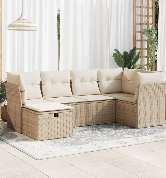 6-tlg. Garten-Sofagarnitur mit Kissen Beige Poly Rattan