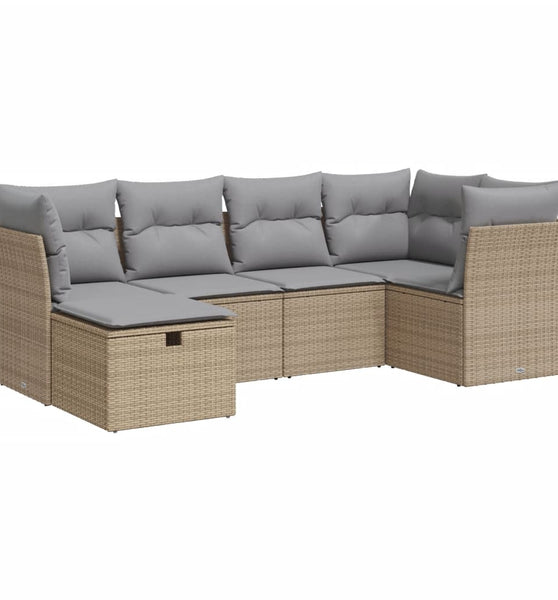 6-tlg. Garten-Sofagarnitur mit Kissen Beige Poly Rattan