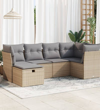 6-tlg. Garten-Sofagarnitur mit Kissen Beige Poly Rattan