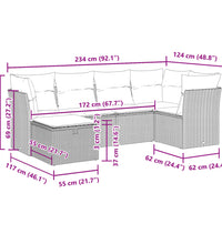 6-tlg. Garten-Sofagarnitur mit Kissen Grau Poly Rattan