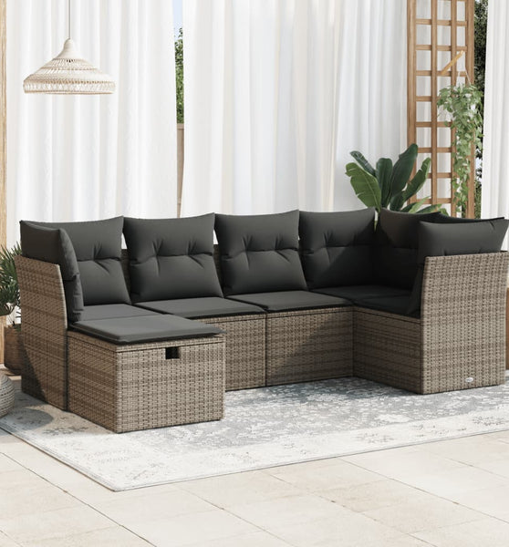 6-tlg. Garten-Sofagarnitur mit Kissen Grau Poly Rattan