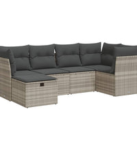 6-tlg. Garten-Sofagarnitur mit Kissen Hellgrau Poly Rattan