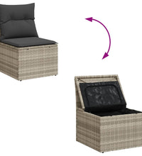 6-tlg. Garten-Sofagarnitur mit Kissen Hellgrau Poly Rattan