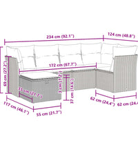 6-tlg. Garten-Sofagarnitur mit Kissen Hellgrau Poly Rattan