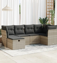 6-tlg. Garten-Sofagarnitur mit Kissen Hellgrau Poly Rattan