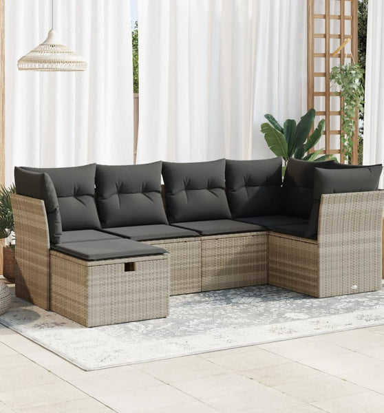 6-tlg. Garten-Sofagarnitur mit Kissen Hellgrau Poly Rattan