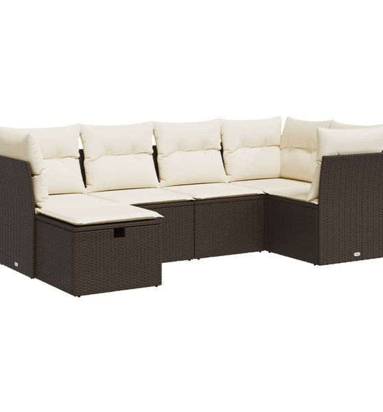 6-tlg. Garten-Sofagarnitur mit Kissen Braun Poly Rattan