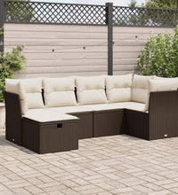 6-tlg. Garten-Sofagarnitur mit Kissen Braun Poly Rattan