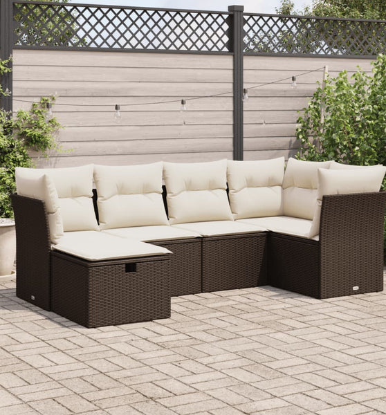 6-tlg. Garten-Sofagarnitur mit Kissen Braun Poly Rattan