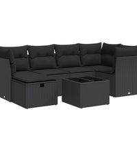 7-tlg. Garten-Sofagarnitur mit Kissen Schwarz Poly Rattan
