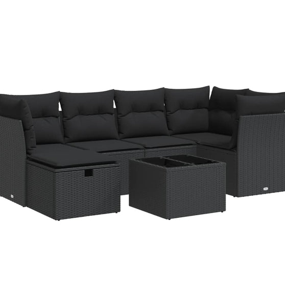 7-tlg. Garten-Sofagarnitur mit Kissen Schwarz Poly Rattan