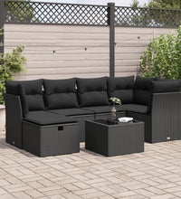 7-tlg. Garten-Sofagarnitur mit Kissen Schwarz Poly Rattan