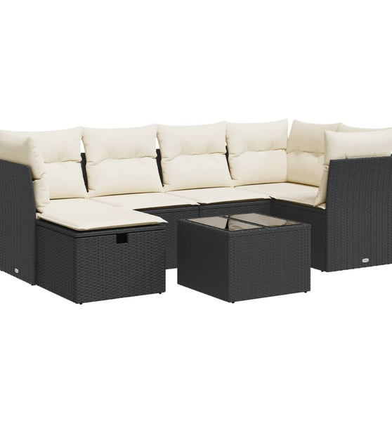 7-tlg. Garten-Sofagarnitur mit Kissen Schwarz Poly Rattan