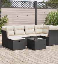 7-tlg. Garten-Sofagarnitur mit Kissen Schwarz Poly Rattan