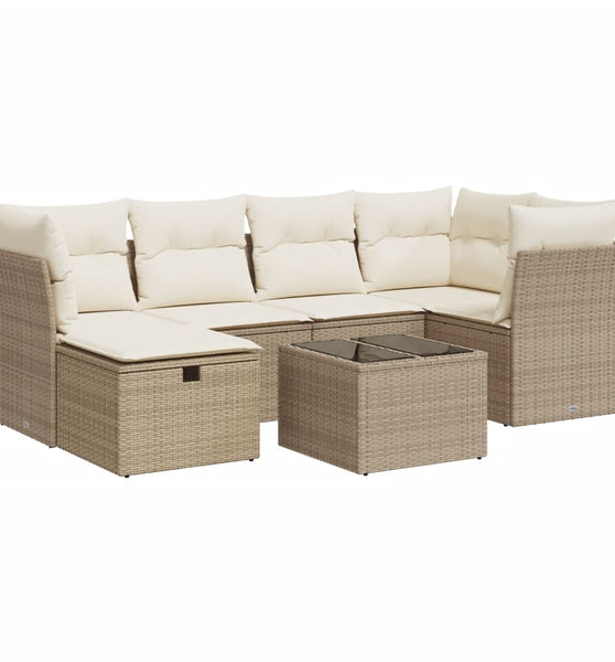 7-tlg. Garten-Sofagarnitur mit Kissen Beige Poly Rattan