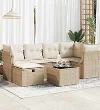 7-tlg. Garten-Sofagarnitur mit Kissen Beige Poly Rattan