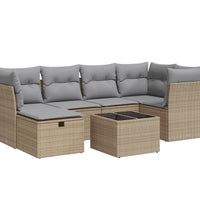 7-tlg. Garten-Sofagarnitur mit Kissen Beige Poly Rattan