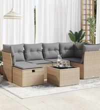 7-tlg. Garten-Sofagarnitur mit Kissen Beige Poly Rattan