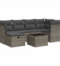 7-tlg. Garten-Sofagarnitur mit Kissen Grau Poly Rattan