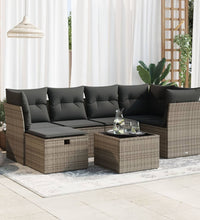 7-tlg. Garten-Sofagarnitur mit Kissen Grau Poly Rattan