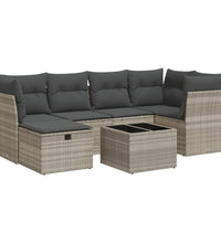 7-tlg. Garten-Sofagarnitur mit Kissen Hellgrau Poly Rattan