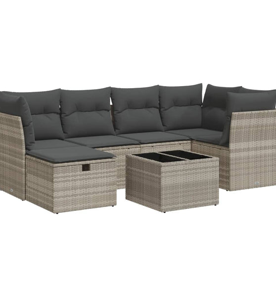 7-tlg. Garten-Sofagarnitur mit Kissen Hellgrau Poly Rattan
