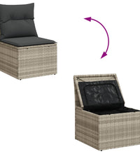 7-tlg. Garten-Sofagarnitur mit Kissen Hellgrau Poly Rattan