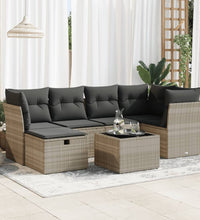 7-tlg. Garten-Sofagarnitur mit Kissen Hellgrau Poly Rattan