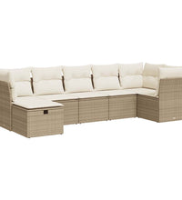 7-tlg. Garten-Sofagarnitur mit Kissen Beige Poly Rattan