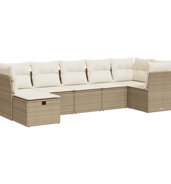 7-tlg. Garten-Sofagarnitur mit Kissen Beige Poly Rattan