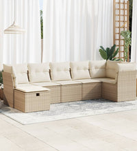 7-tlg. Garten-Sofagarnitur mit Kissen Beige Poly Rattan
