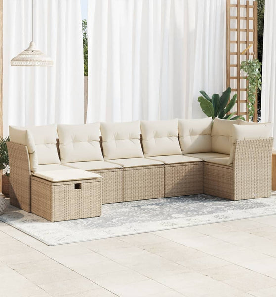 7-tlg. Garten-Sofagarnitur mit Kissen Beige Poly Rattan
