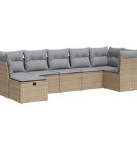 7-tlg. Garten-Sofagarnitur mit Kissen Beige Poly Rattan