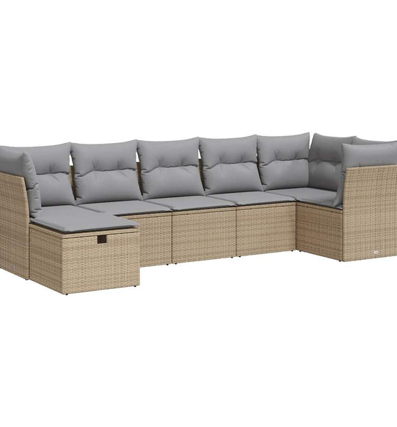 7-tlg. Garten-Sofagarnitur mit Kissen Beige Poly Rattan